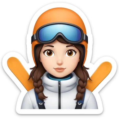 Cute brunette with light brown eyes skiing dressed in cute snow gear sticker