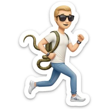 friendly anthropomorphised snake in jeans and a t-shirt, wearing dark sunglasses, jogging upright in standard pose sticker