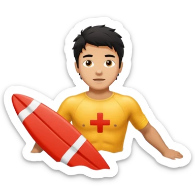 Lifeguard male tanned skin Teenager with Black messy hair swimming to rescue someone sticker