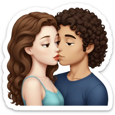 long light brown hair girl with pale skin and boy with dark curly hair and tanned skin kissing sticker