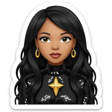 Tenitra Michelle Williams (b.1979), R&B Singer from Destiny's Child with long jet black hair, medium dark skin, black sequin outfit sticker