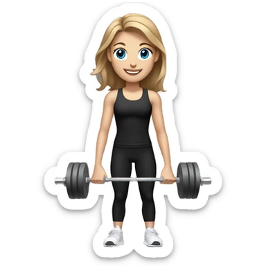 Gym girl lifting weights,light brown hair blue eyes, smiling wearing black gym leggings sticker