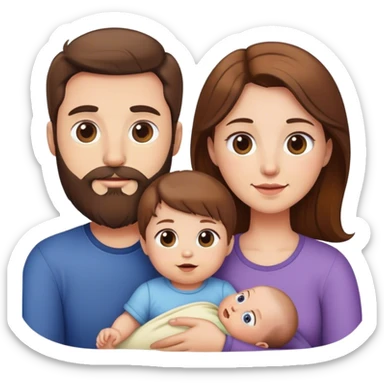 Famille 4 personne au cheveux brun 1 fils aîné 1 fille bébé  1 père avec barbe 1 mère sticker