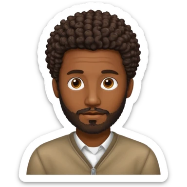 Dark brown skin man with a light beard and a curly   fade haircut with dark brown eyes sticker
