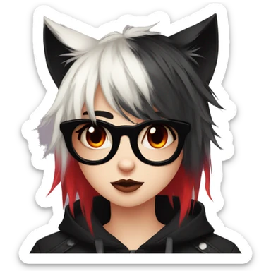 Anthro Edgy Cool Beautiful Black Cat-Fursona with Emo Hair-bangs with Red Streaks sticker