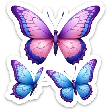 "A variety of pink, blue, and purple butterflies with intricate wing details."
 sticker