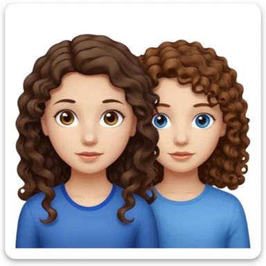 girl with dark brown wavy hair and light brown eyes next to a girl with light brown curly hair with blue eyes sticker