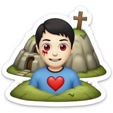 zombie emoji with short black hair and i ❤️ haunted mound t-shirt sticker