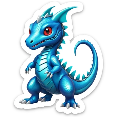 Cute Shiny cyan iridescent Guilmon-Salandit-Fakémon-hybrid-creature (full body)  sticker