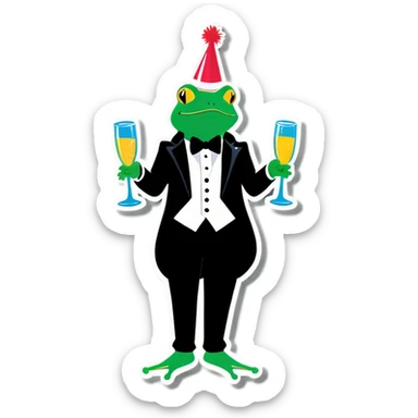 Frog in tuxedo wearing a birthday hat and drinking champagne  sticker