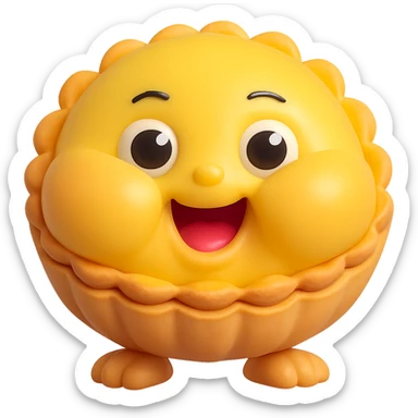 Make the cheeks even chubbier while keeping the cute 3D kawaii egg tart character style with a golden crispy tart shell, jiggly custard face, big watery eyes, expressive cartoon mouth, pastel color palette, comical exaggerated emotion, soft lighting, and glossy textures. Maintain transparent background and no text. sticker