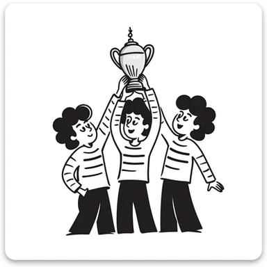 team celebrating with trophy sticker