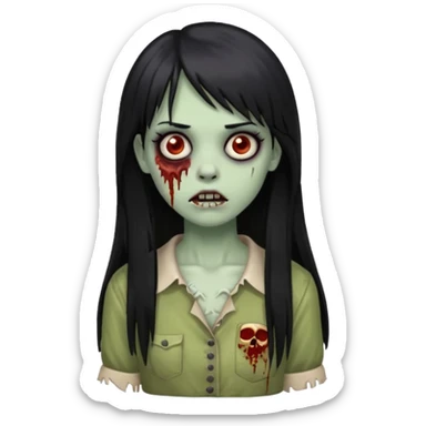 zombie girl with black long hair and side bangs sticker