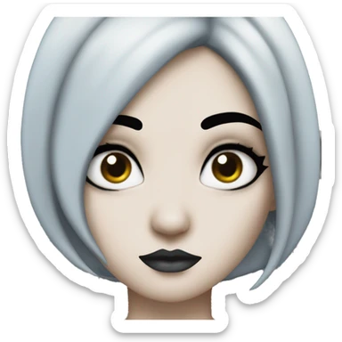 girl with lkbyysvb black hair, one eye gray, the other blue, skin slightly dark-eyed, plump lips
 and tattoo art sticker