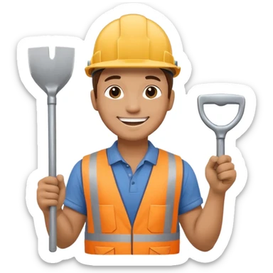 a construction worker holding shovel lifting towards his shoulder sticker