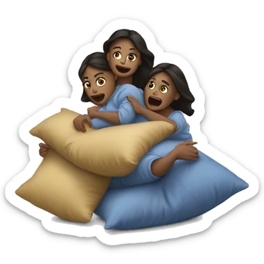 Three sisters are fighting with pillows  sticker