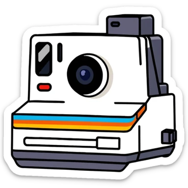 Polaroid instant film camera with developing photo coming out sticker