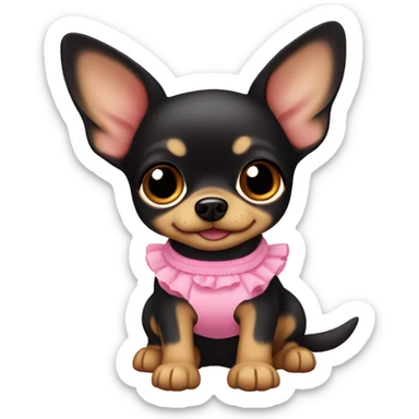 black & tan chihuahua puppy wearing a pink dress sticker