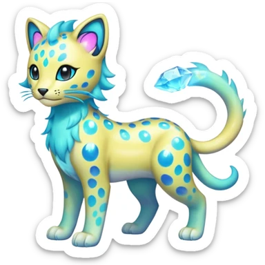 Colorful Iridescent Shiny Pastel Nebulae Glowing Neon Bioluminescent Bright Icy Elemental Pawny Cute Innocent Liepard-Amaura-Litten-Sprigatito-Pokémon-fusion-creature (full body) sticker