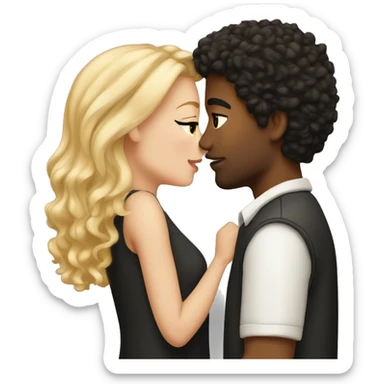 A white girl with blond straight hair kissing a light-skinned brown guy with curly black hair sticker