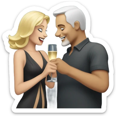 A fifty years man and a blonde woman dansing with a bottle of champagne by night sticker