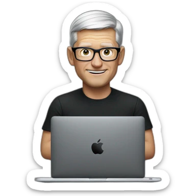 tim cook with a black macbook pro sticker