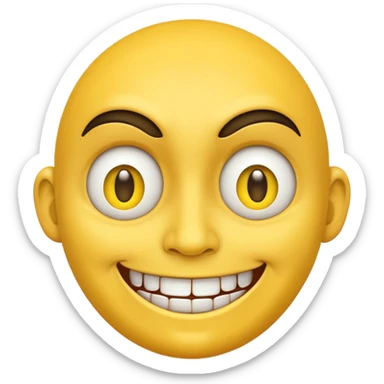 a standard yellow face that is smiling, but uncomfortable at the same time. make it slightly evil and extra points for being unsettling to look at sticker