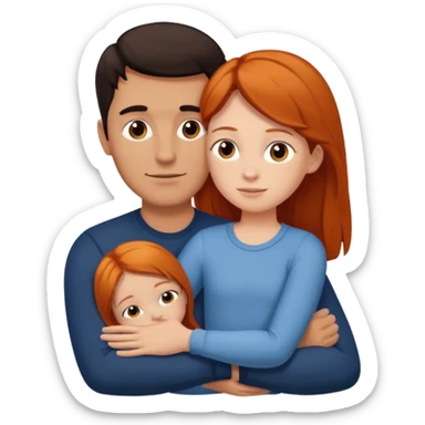 A tall dark-haired tanned man and a small ginger-haired girl hugging sticker