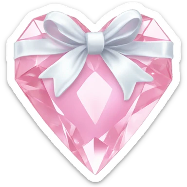 Pastel pink diamond crystal heart with white bow sticker