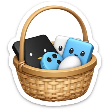 small gift basket with hardly anything it but 3 things white and black sticker