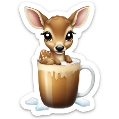 Baby deer drinking iced coffee sticker