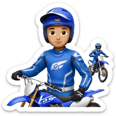 dirtbike rider in blue gear signing autographs sticker