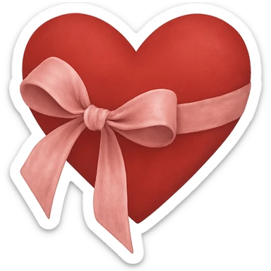 heart with a pink velvet ribbon accent, clean digital illustration, no background sticker