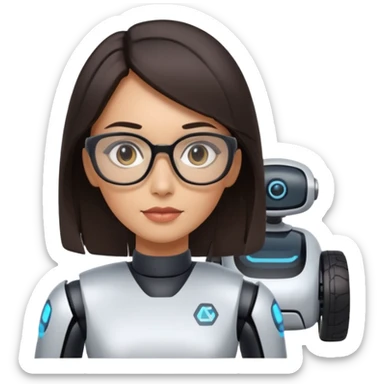 female AI robotics engineer with dark hair, and autonomous car robot  sticker