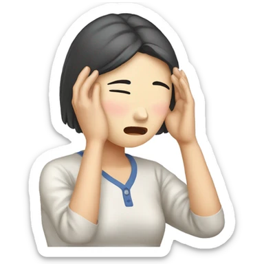 Holding one hand on her head, Korean woman in her 40s, headache, sad expression sticker