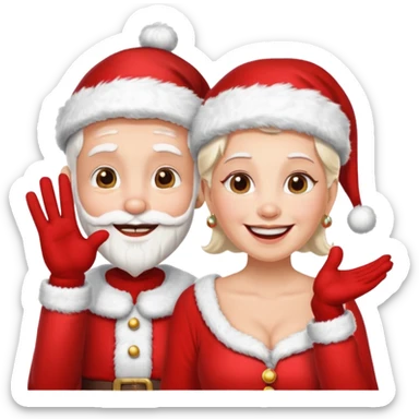 SANTA Y MAMA CLAUSE SONRIENDO CON ORTODONCIA EN DIENTES Y MANO SALUDANDO sticker