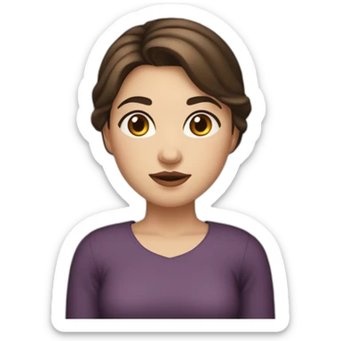 The girl is fair-skinned with brown eyes and long dark brown hair, thick dark eyebrows, has plump lips, but not pouty, natural, has slightly chubby cheeks, but is very slim in appearance. sticker