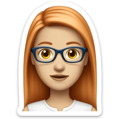 White-girl-with-long-straight-hair-red-head-eyes-blue-wearing-glasses-blouse-formal-white sticker