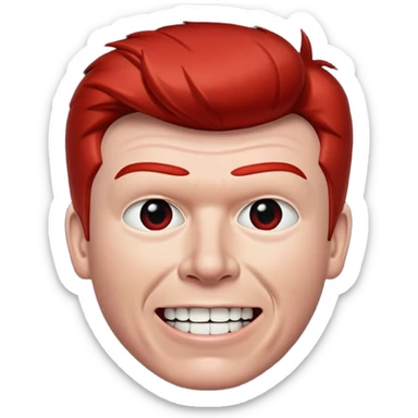 Rick Astley with straight face but his upper teeth are sticking out and he’s really red and he’s slowly coming up to you and the background is pitch black sticker