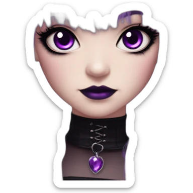 Elissabat -with bangs -long-hair-dark-plumpurple-and-black-vampire-goth-makeup-pinkeyes-romanticgothcloses sticker