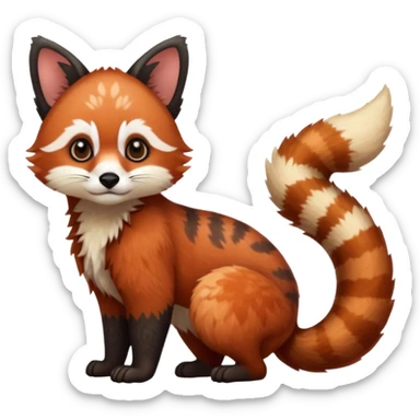 Black-eared Realistic patterned speckled flurry scaly 4-legged quadrupedal Red-Panda-Caracal-Munchkin-Kitten-Lemur-Raccoon-Dog-animal-fusion-hybrid, Full body sticker