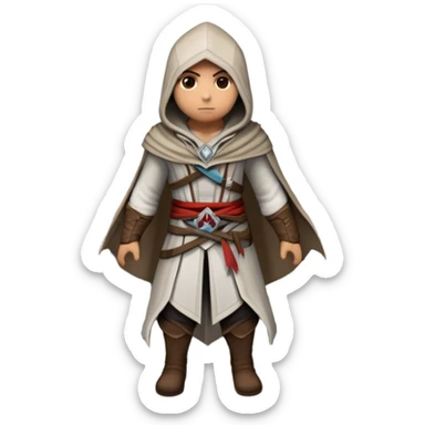 An icon representing an adventure game, inspired by Assassin's Creed. The design features a heroic character in hooded attire, scaling a tall building in a historical cityscape. The background shows ancient architecture and hidden symbols, symbolizing exploration and stealth. Transparent background  sticker