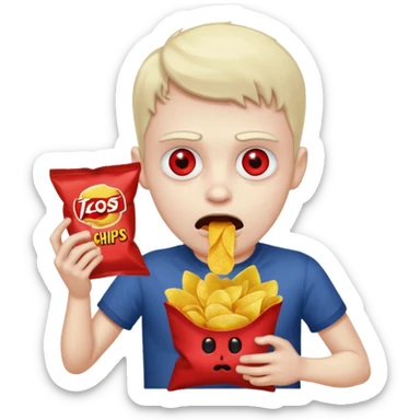 possessed guy eating a bag of chips sticker