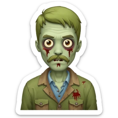 young zombie with long mustache sticker