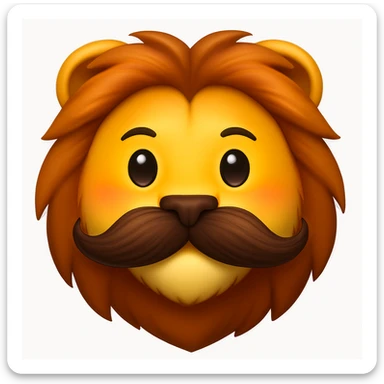 Make a lion emoji exactly like the reference image, in iOS emoji style. Same face, mane, and mustache, smooth and shiny. Add a slight blush to the cheeks. sticker