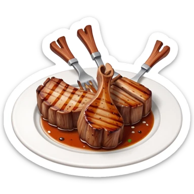 grilled lamb chops object icon, cooked lamb ribs, juicy, 3D cartoon, mobile game icon style, clean background, no text, no watermark
 sticker