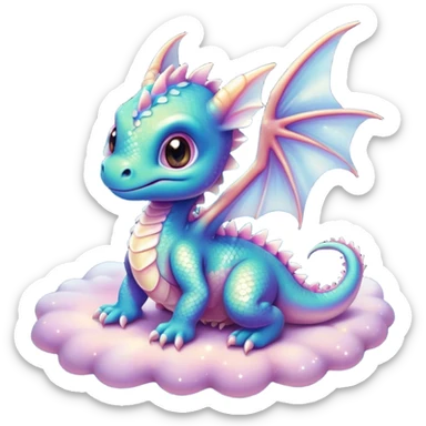 Airbrush painted image of an adorable little baby dragon under a deep galactic sky with pearlescent scales and wings spread against the stars sticker