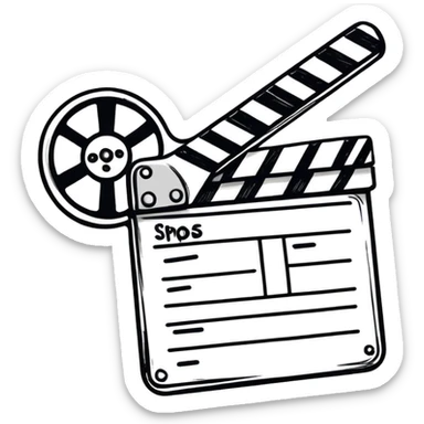 sketch-style movie clapper outline, hand-drawn feeling, just basic shape with diagonal, no fill sticker