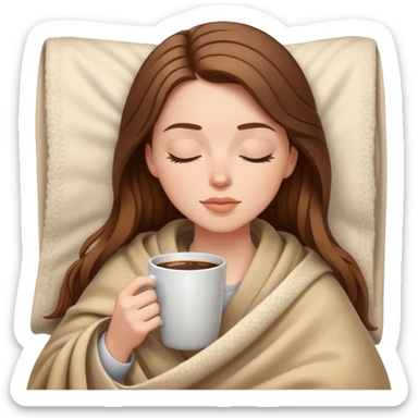 brown-haired white girl inside a blanket sipping coffee eyes closed sticker