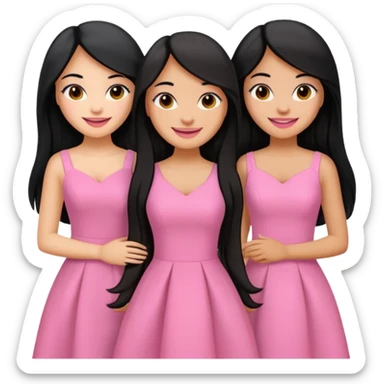 3 besties with professional glammed up looks wearing pink, medium skin tone smiling big with black long hair  sticker